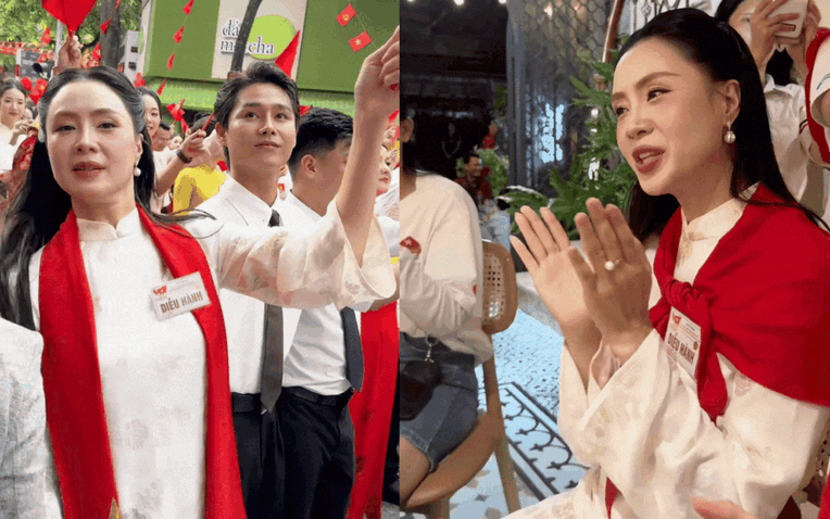 Hồng Diễm nổi bật trong dàn nghệ sĩ tham gia diễu hành A80