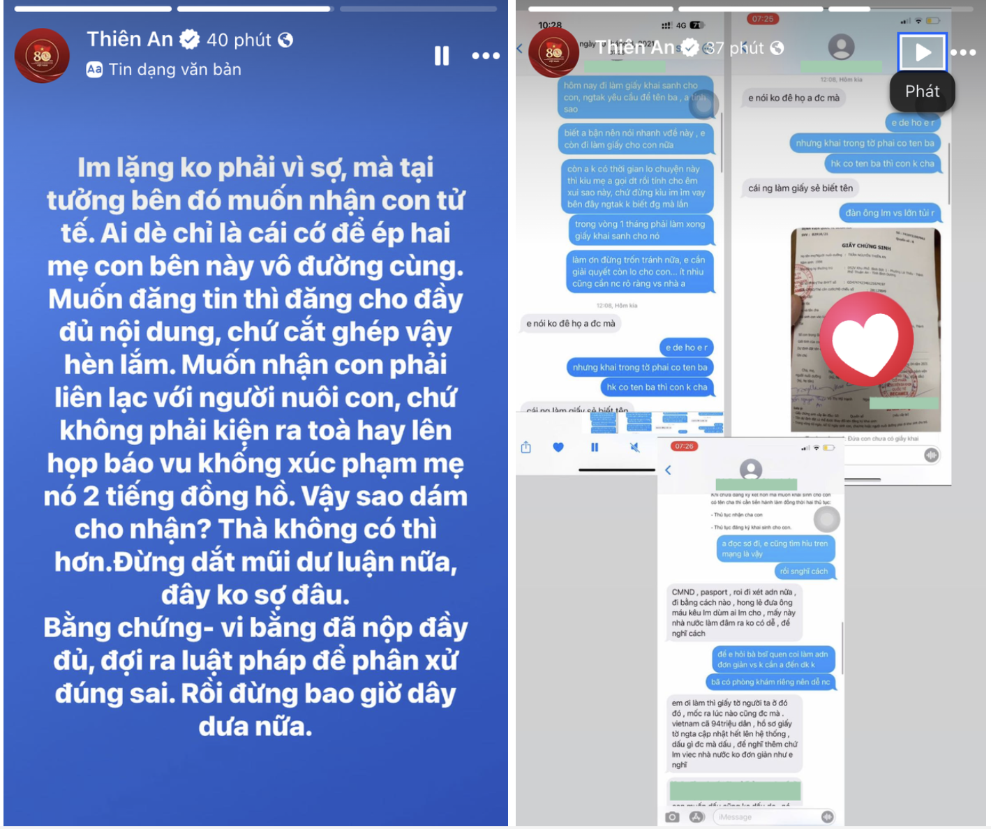 Thiên An tung tin nhắn đáp trả