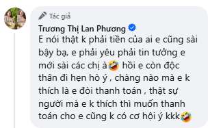 Trương Phương đáp trả cư dân mạng