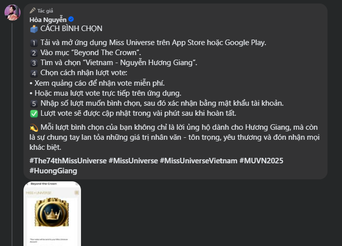 Hoà Minzy tiếp tục chuyển khoản 264 triệu đồng mà không cần suy nghĩ- Ảnh 2. Hoà Minzy đăng status kêu gọi bình chọn