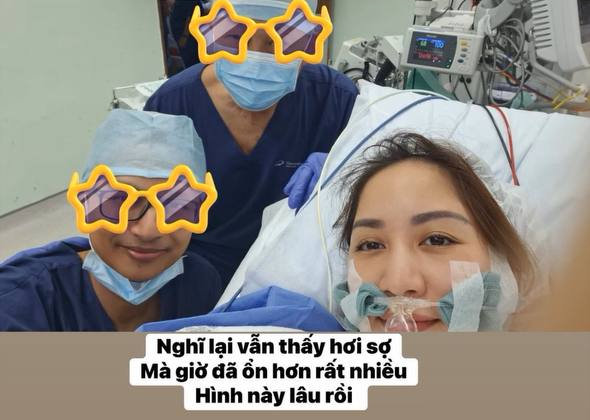 Khánh Thi trong phòng điều trị với thiết bị y tế