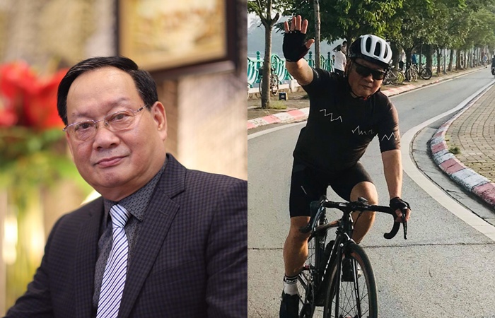 Nghệ sĩ Tiến Đạt đạp xe rèn luyện sức khỏe